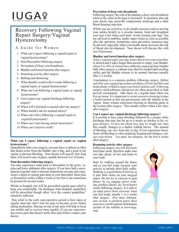 Recovery Guide After Vaginal Repair Surgery/Vaginal Hysterectomy