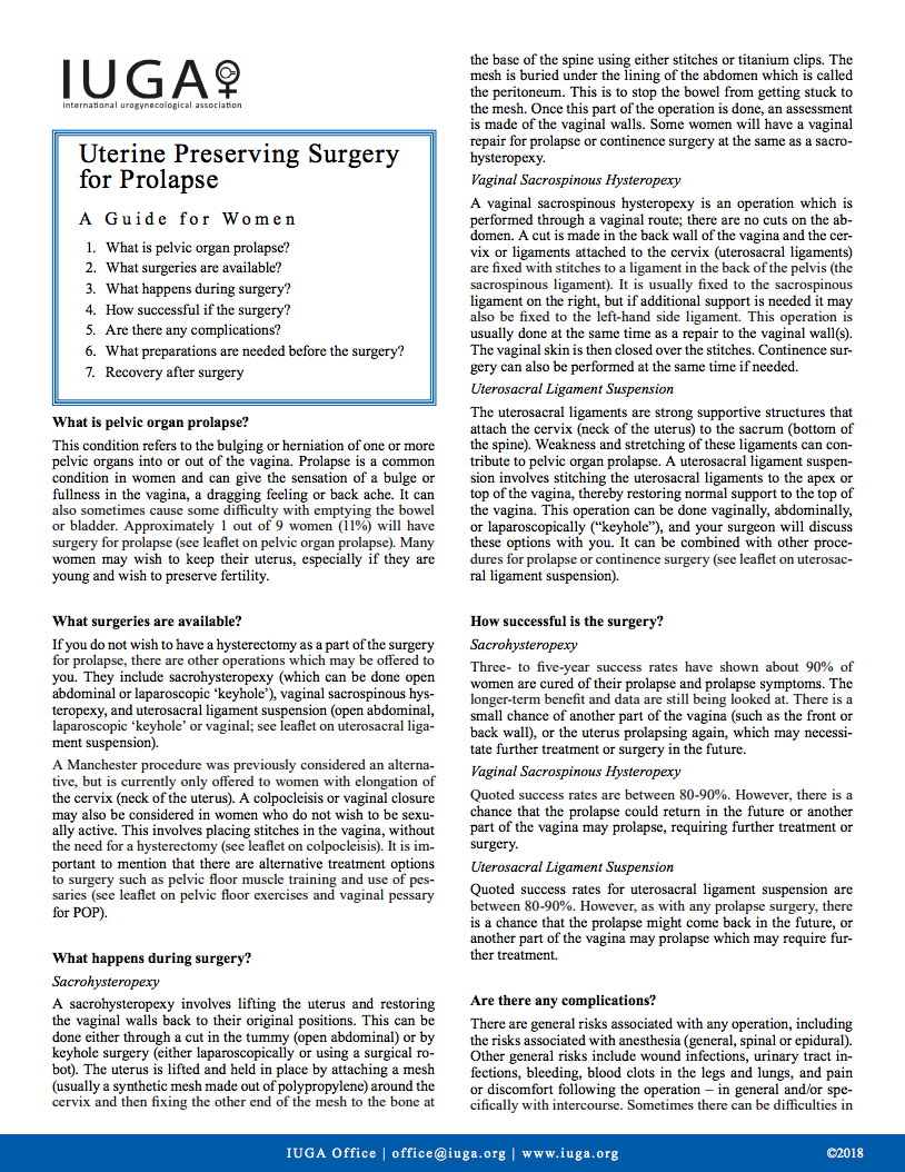 Uterine Preservation Surgery for Prolapse