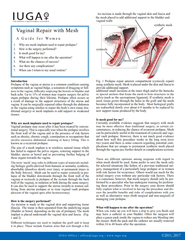 Cirugía vaginal reconstructiva utilizando una malla